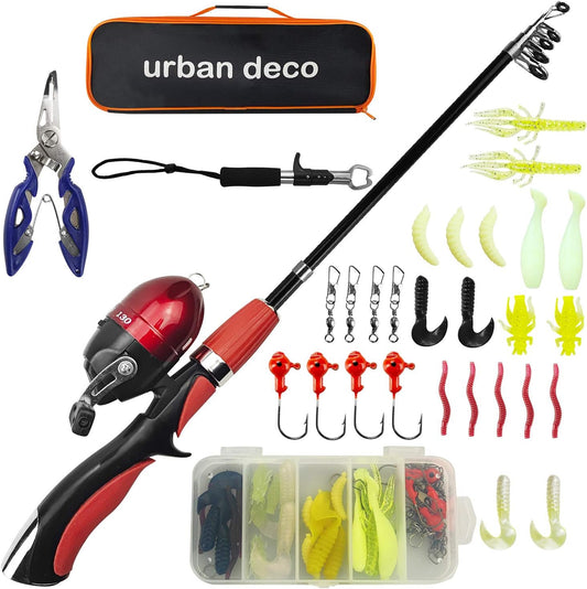Kids Fishing Pole Set Portable Telescopic Kids Fishing Rod and Reel Combo Kit with Tackle Box for Beginners, Boys,Girls,Youth,Children