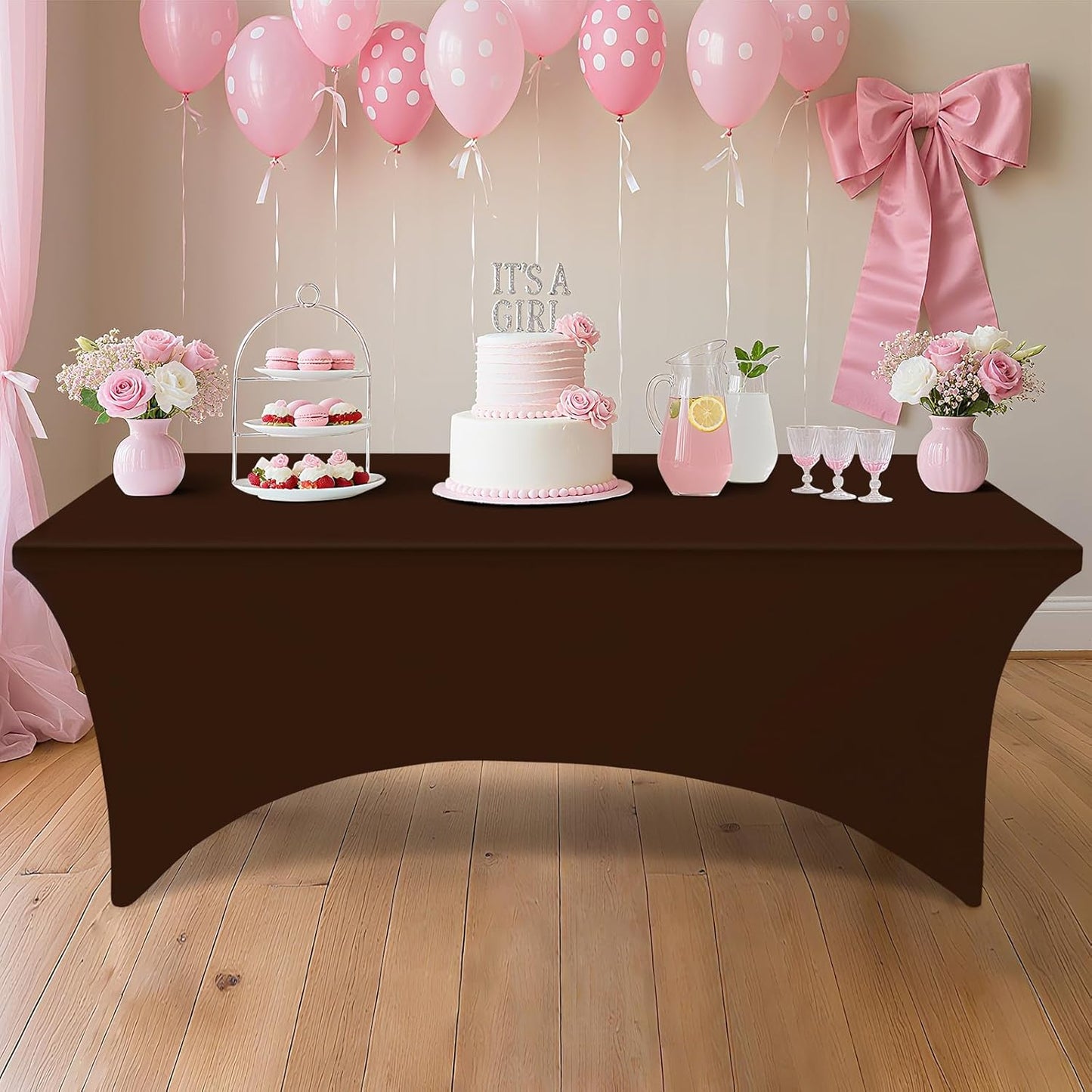 2 Pack Spandex Table Cloth 4FT, Elastic Fitted Stretch Tablecloths, Washable and Wrinkle Free Rectangular Patio Table Cover for Outdoor, Wedding, Banquet & Parties (Coffee, 48Lx30Wx30H Inch)