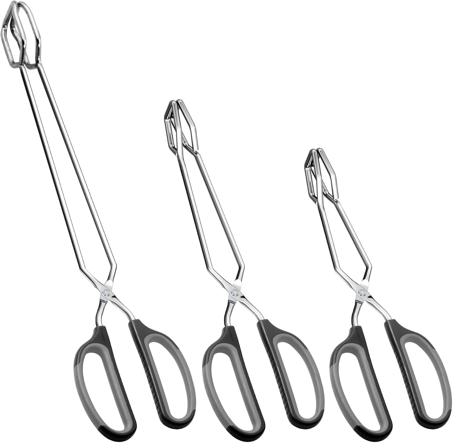 Stainless Steel Scissor Tongs Cooking Tongs Set, Set of 3 (Black Handle, 10" 12" 16")