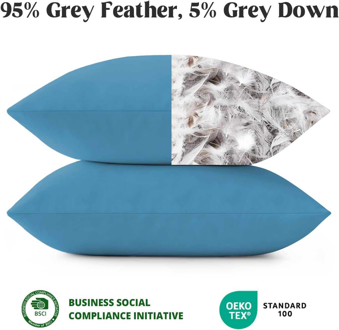 ® Outdoor Water Resistant Throw Pillows, Feathers and down Filled Decorative Pillows for Couch Cushion Garden Bench 12 X 20 Inch, Set of 2, Blue
