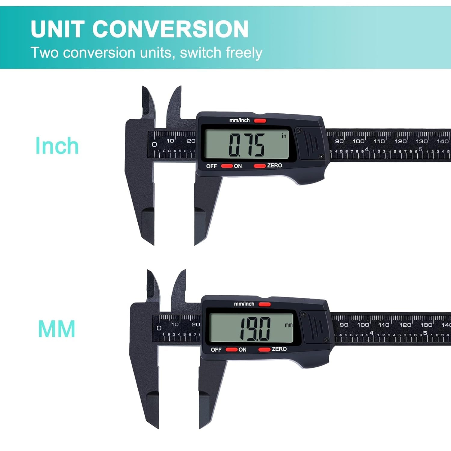 Digital Caliper, Caliper Measuring Tool with LCD Screen, Electronic Micrometer Caliper with Auto-Off Feature, Inch and Millimeter Conversion(0-6")