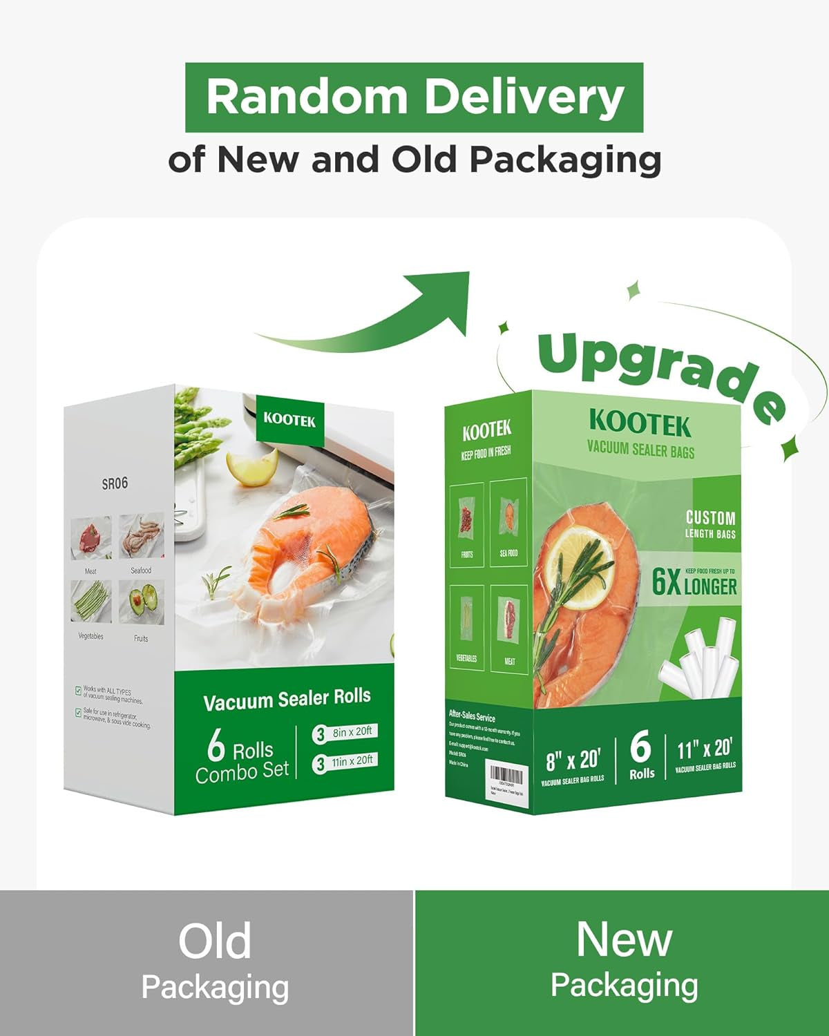 Vacuum Sealer Bags for Food, 6 Rolls for Custom Fit Food Storage, Meal Prep or Sous Vide, 8" X 20' (3 Rolls) and 11"X 20' (3 Rolls) Commercial Grade Vacuum Seal Freezer Bags Rolls