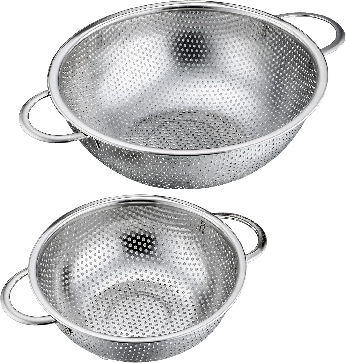 Stainless Steel Colander, Micro-Perforated Food Strainer with Handle for Washing Draining, Great for Pasta Fruits Vegetables, Dishwasher Safe & Healthy, 1 +3 Qt, 2Pcs