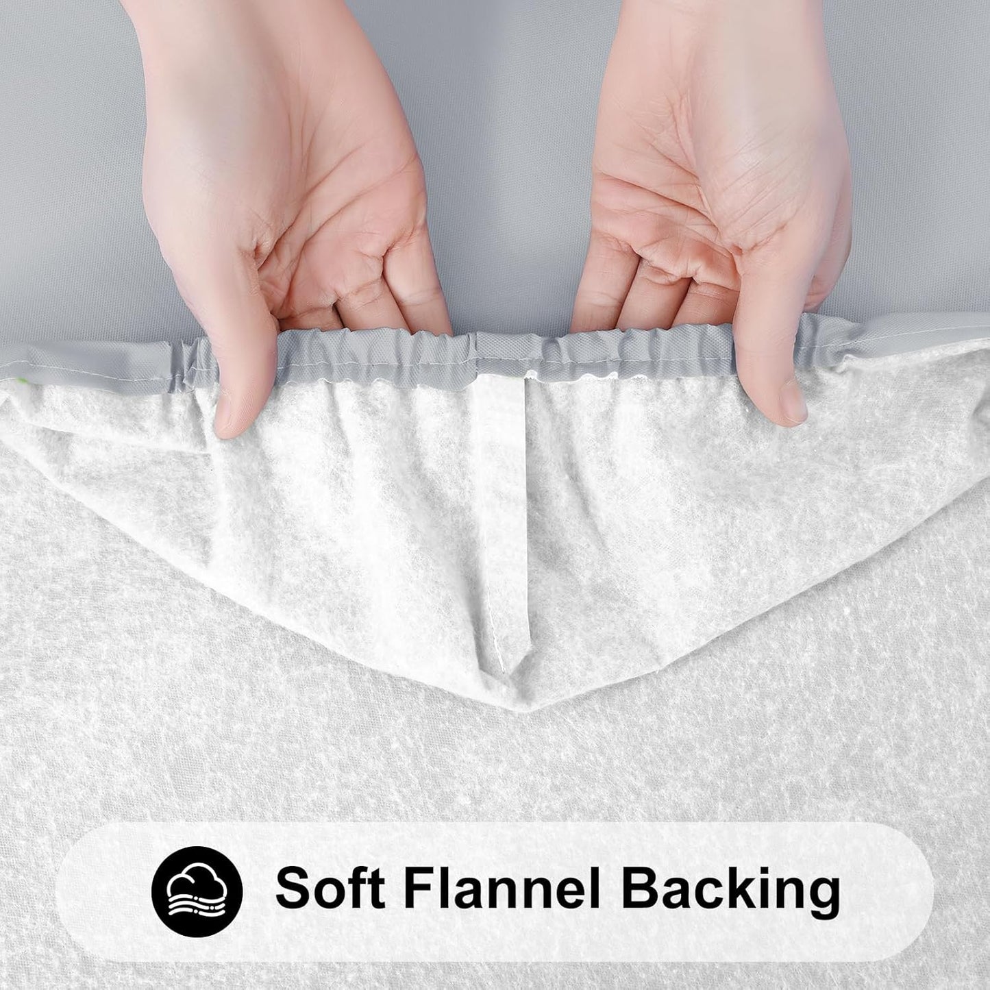 Elastic Fitted Flannel-Backed Vinyl Tablecloth for 6ft Folding Tables, Waterproof and Wipeable, Ideal for Indoor and Outdoor Use (Light Grey, 30" x 72")