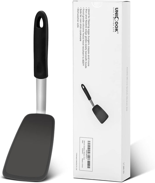 Flexible Silicone Spatula, 600°F Heat Resistant Silicone Turner for Nonstick Cookware, Essential Kitchen Cooking Utensil, Ideal for Flipping Eggs, Pancake, Burgers, Crepes and More, Medium