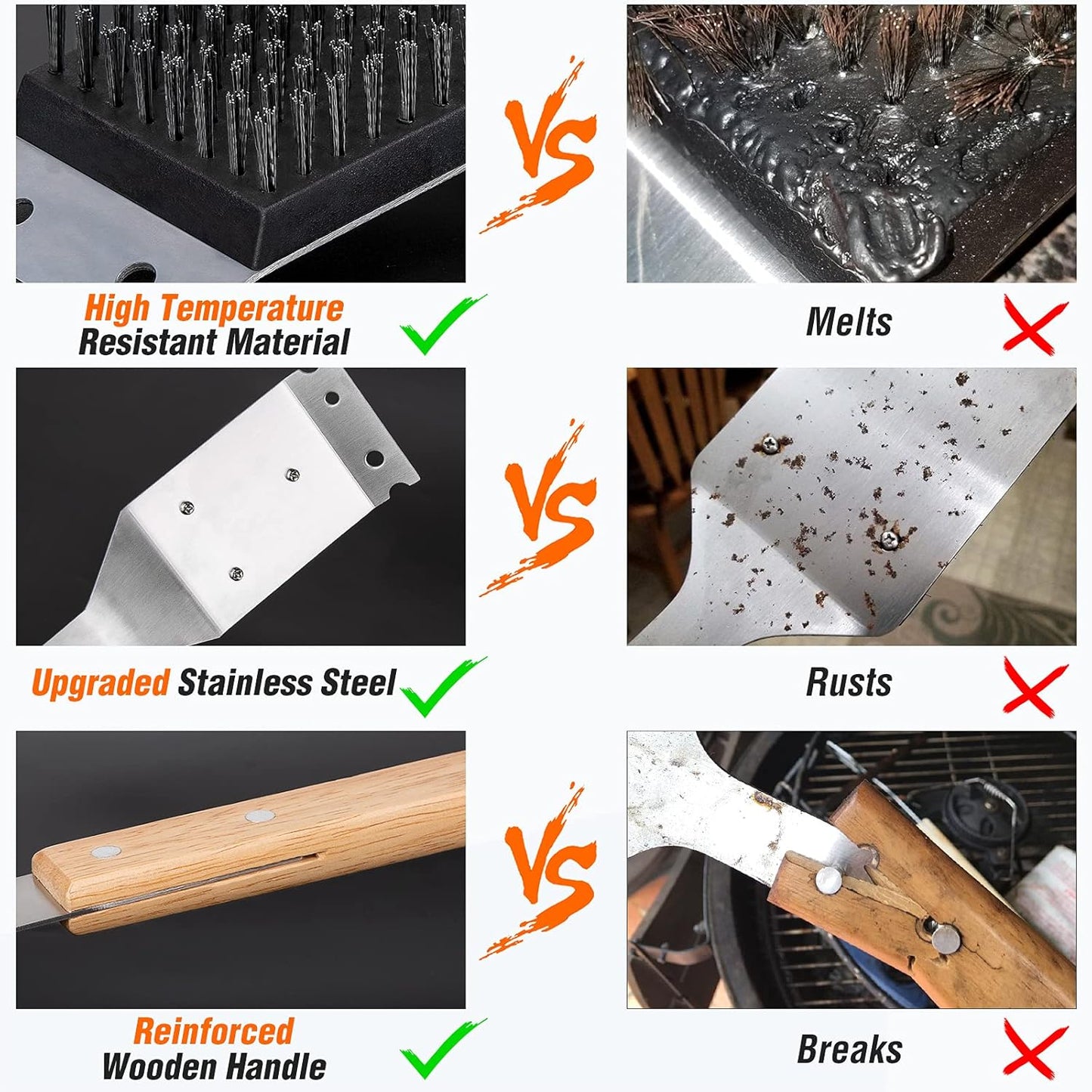 Grill Brush and Scraper, BBQ Grill Cleaning Brush Kit, Safe Wire Scrubber, Universal Fit BBQ Cleaner Accessories for All Grates