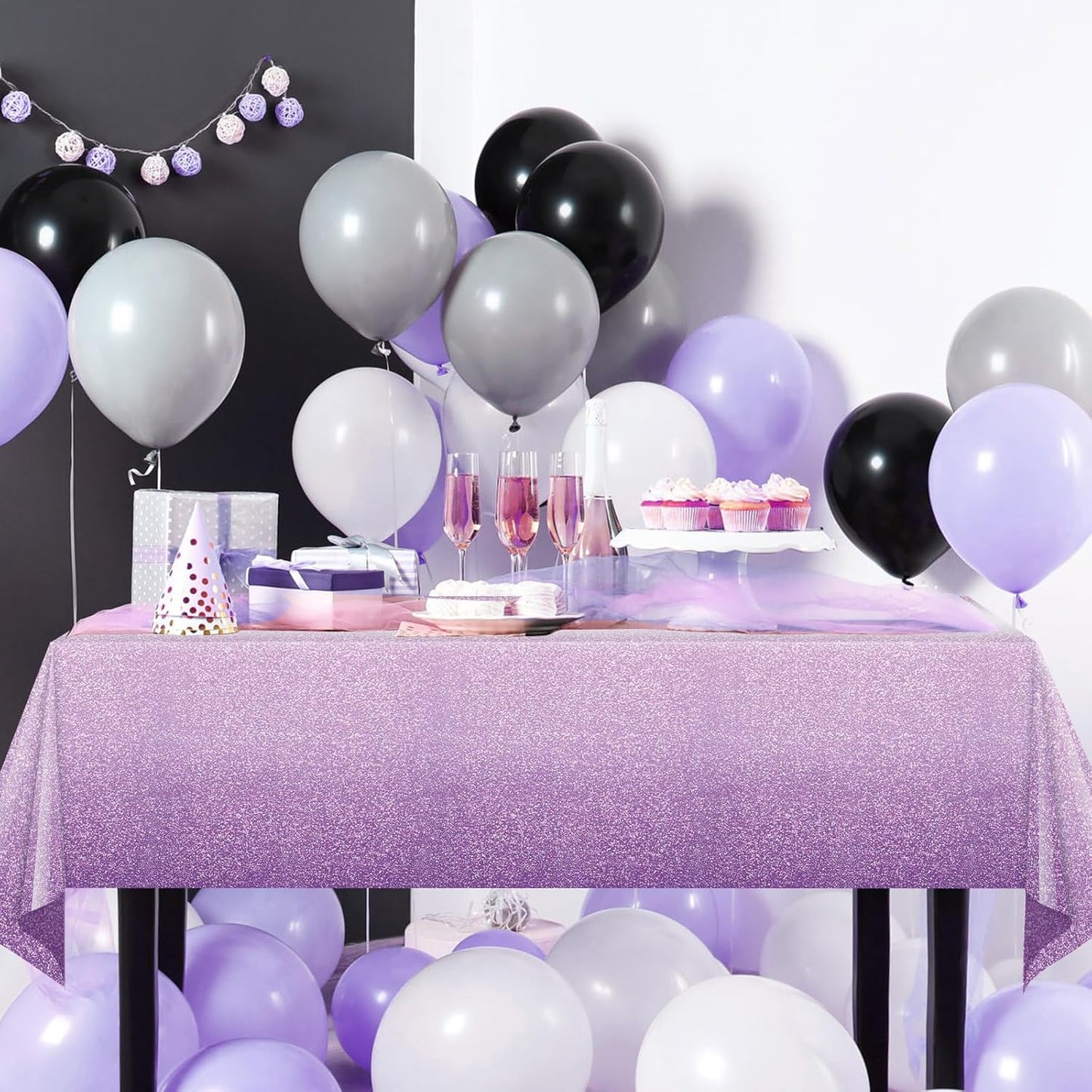 1 Pack Ombre Purple Plastic Tablecloth for Parties, Gradient Pastel Purple Disposable Tablecloths for Rectangle Tables, Sprinkle Table Cover for Wedding Birthday Anniversary Party, 54 X 108Inch