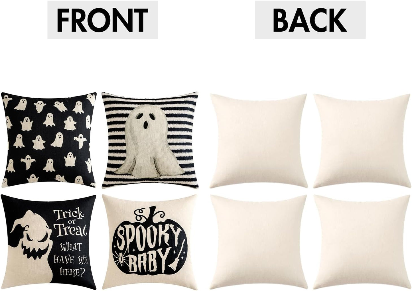 Halloween Pillow Covers 18X18 Inch Spooky Baby Cute Ghost Throw Pillow Covers Horror Scary Cushion Case for Sofa Couch Set of 4 Black