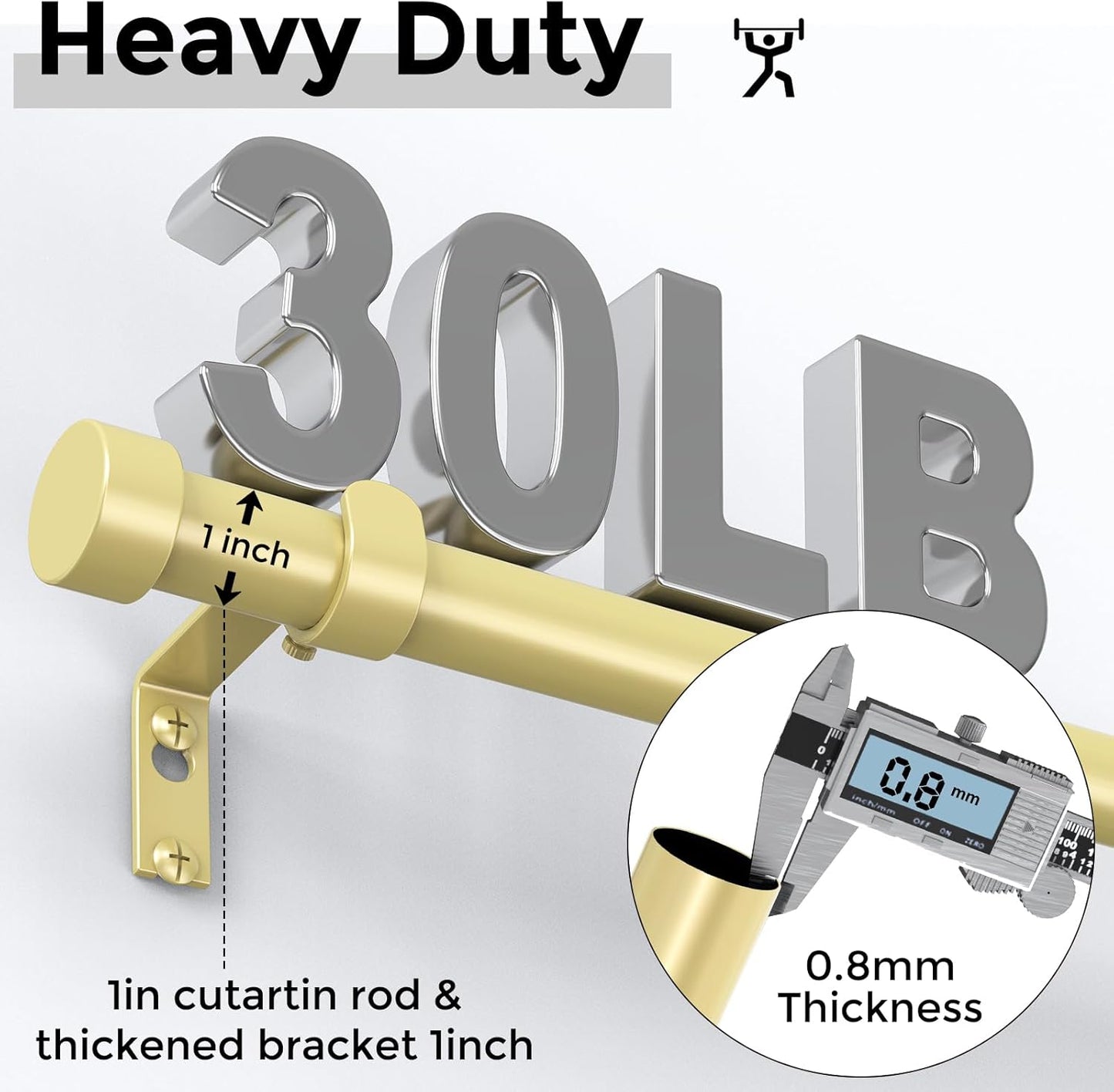 Gold Curtain Rods for Windows 18 to 42 Inch(1.5-3.5 Feet),1" Diameter Drapery Rods with Modern Style End Cap Finials,Size:18-42 Inch, Brass