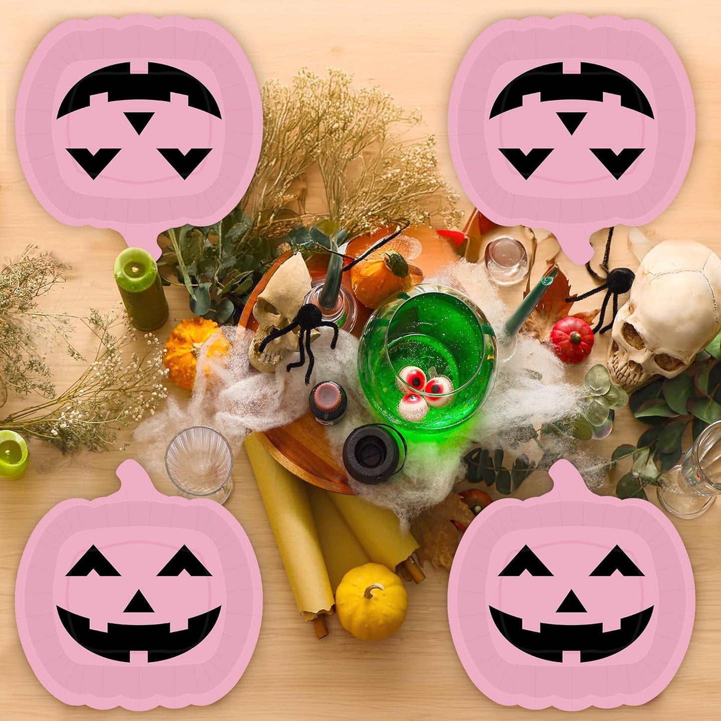 Pink Grimace Halloween Pumpkin Plates - 50 PCS, 9.6'' X 9.4'' Disposable Paper Plates for Party Supplies and Decorations