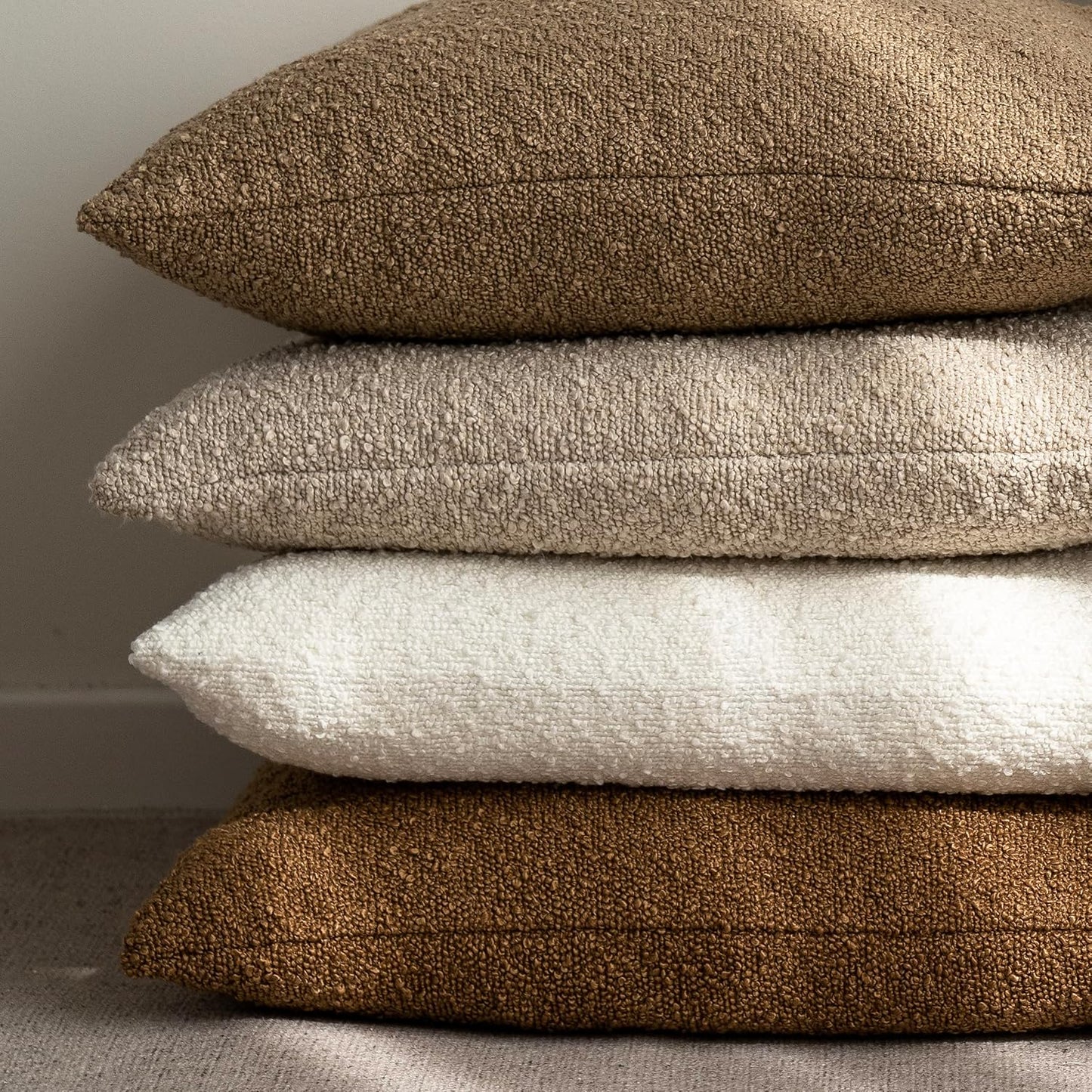 Pack of 2 Textured Boucle Throw Pillow Covers Accent Solid Pillow Cases Cozy Soft Decorative Couch Cushion Case for Chair Sofa Bedroom Living Room Home Decor, 20 X 12 Inch,White