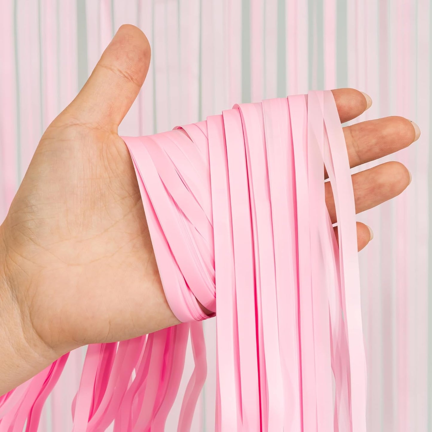 Pastel Pink Party Fringe Backdrop with Happy Bday Banner