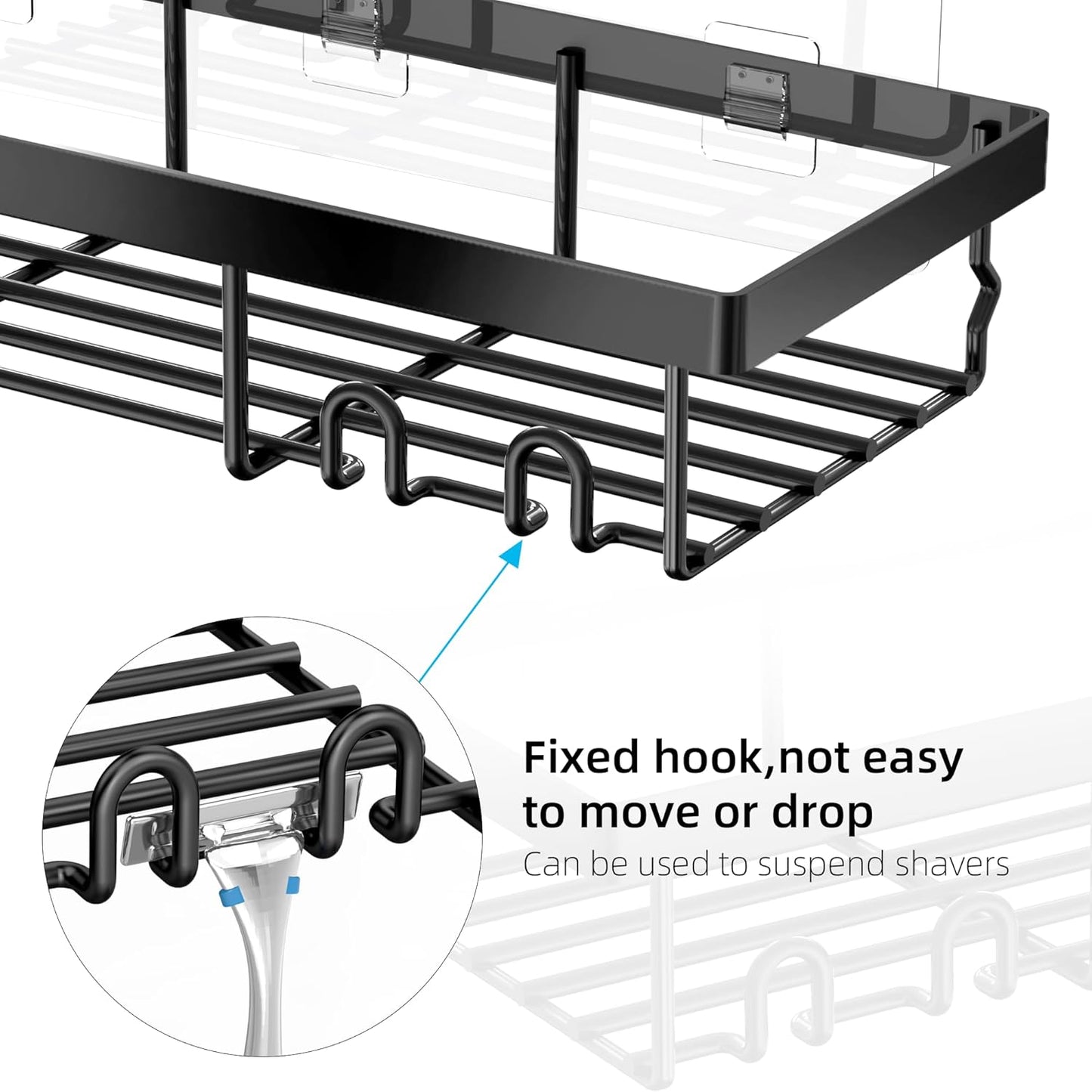 3-Pack Shower Caddy Basket Shelf with Soap Holder, No Drilling Traceless Adhesive Shower Wall Shelves, Rustproof Black Bathroom Shower Storage Organizer