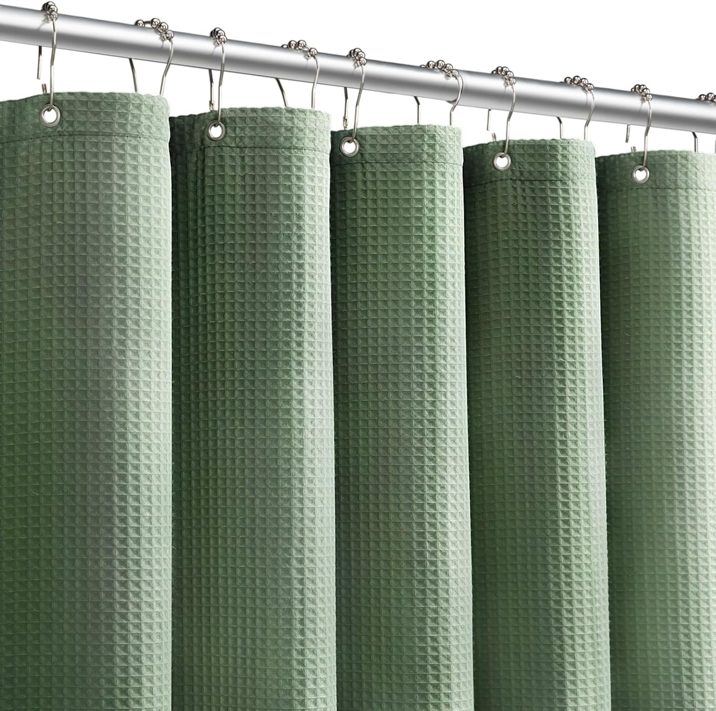 Cotton Touch Shower Curtain Heavy Duty Green Waffle Textured Shower Curtain with Hooks 54 Wx78 L
