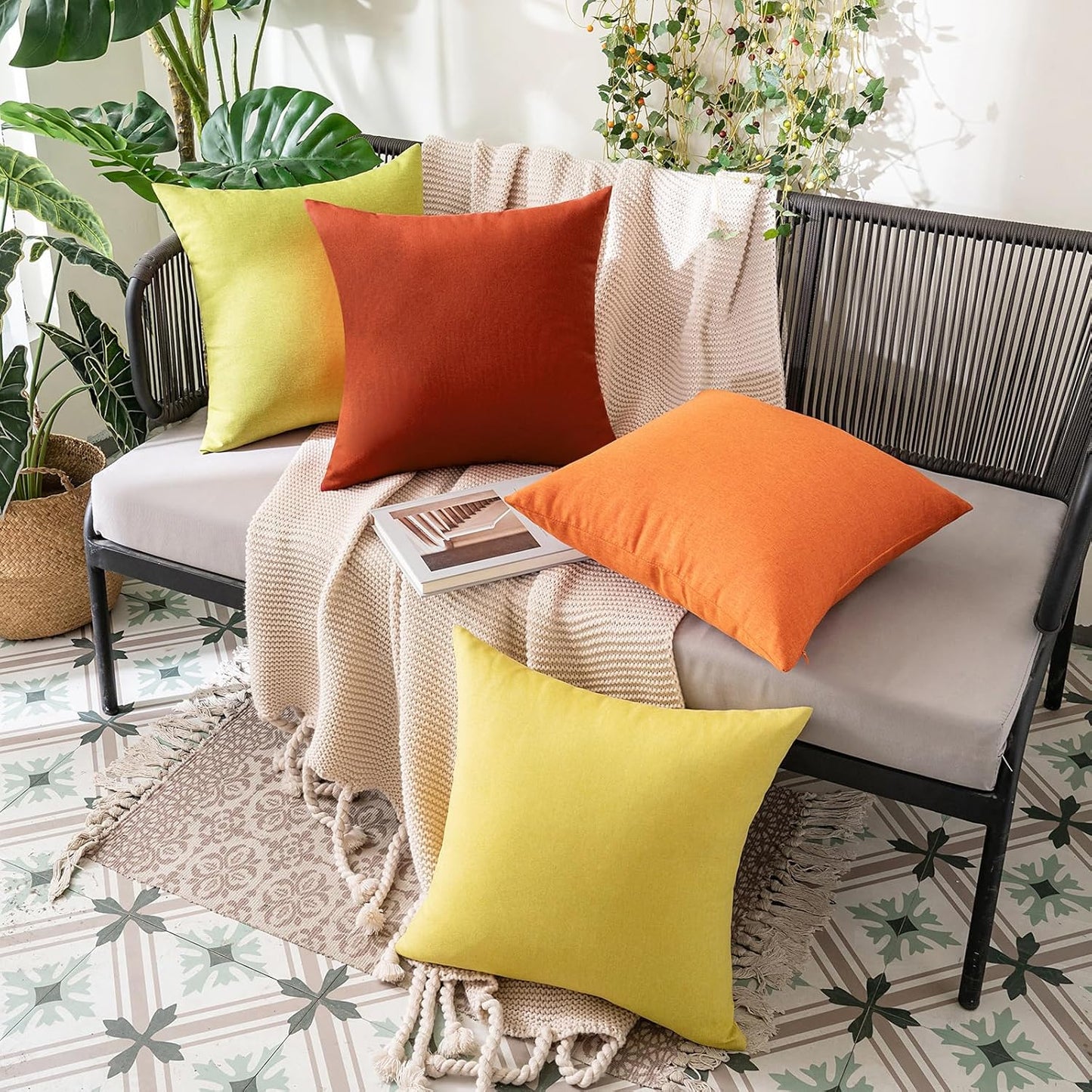 Pack of 2 Decorative Outdoor Solid Waterproof Fall Throw Pillow Covers Faux Linen Garden Farmhouse Cushion Cases for Summer Patio Tent Balcony Couch Sofa 18X18 Inch Burnt Orange Terracotta