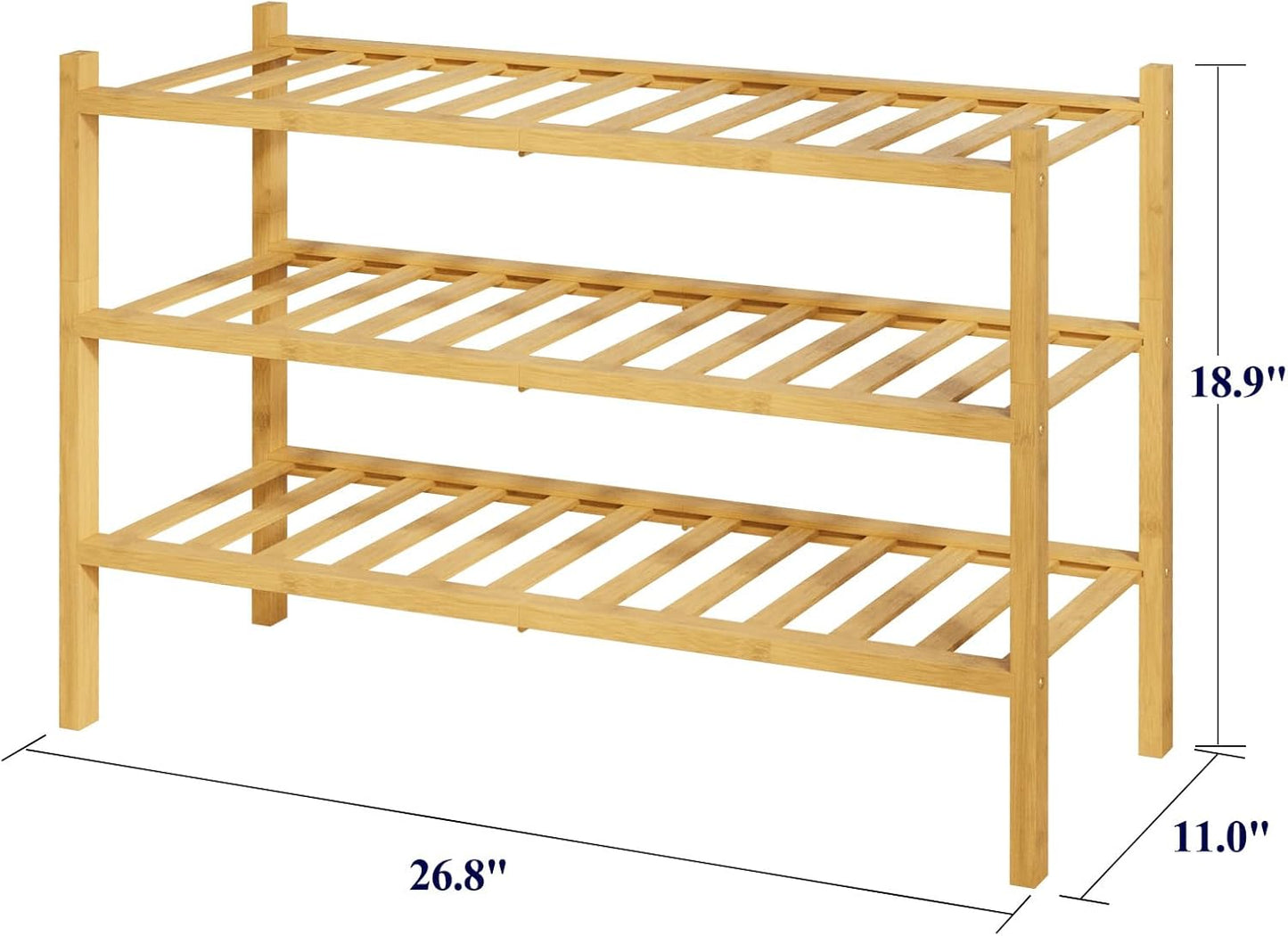 Bamboo Wooden Shoe Rack for Closet - Stackable Shoe Organizer with Modular Structure, Space-Saving Shoe Shelf for Entryway, Living Room, Bedroom, 26.8" X 11" X 18.9", Natural