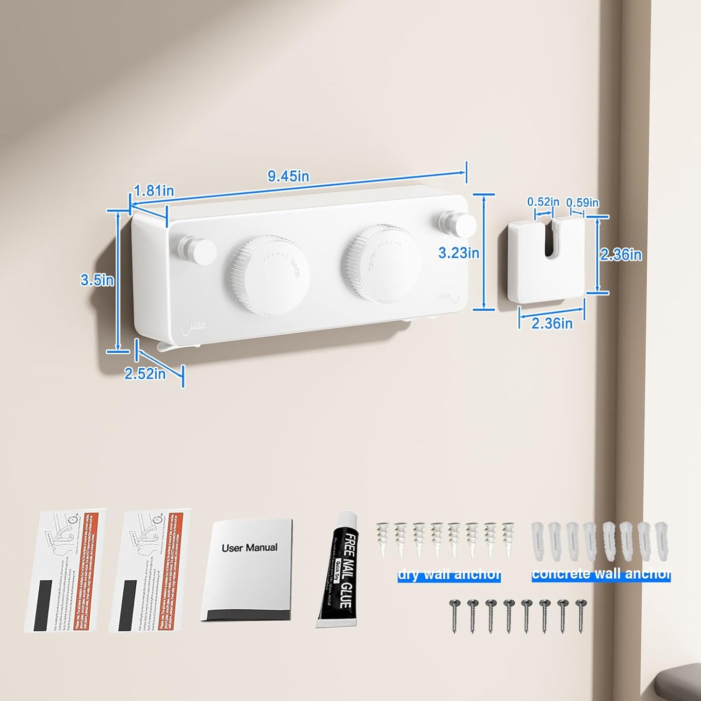 Retractable Clothesline Indoor, Non-Sagging Twin Clothes Line Retracting Outdoor Heavy Duty Clothes Drying Laundry Line Wall Mounted Stainless Steel Double Line-13.8 Ft(White)