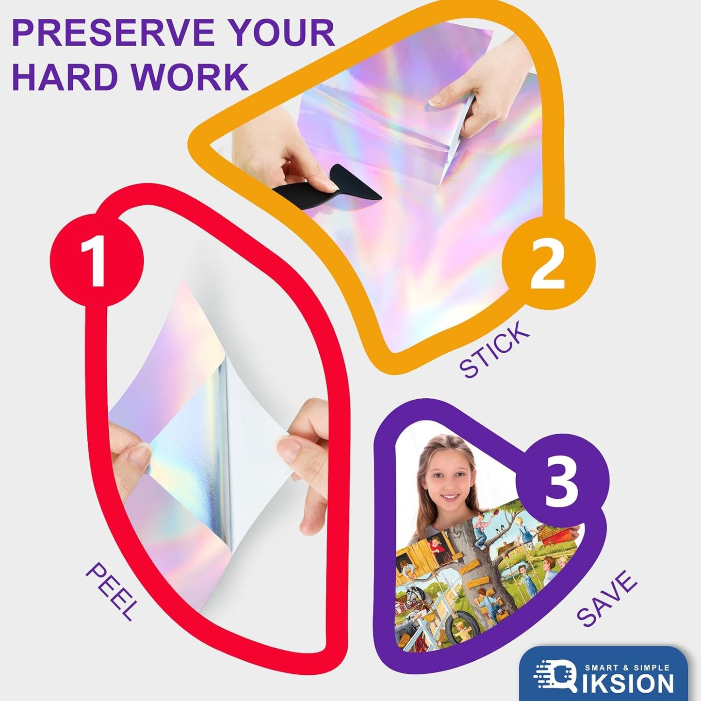 Puzzle Glue Sheets for 4 X 1000 Puzzles, 24 Sheets Iridescent Puzzle Saver, Shiny Laser Puzzle Saver Sheets Peel and Stick, Holographic Foil Puzzle Glue and Frame No Stress & No Mess