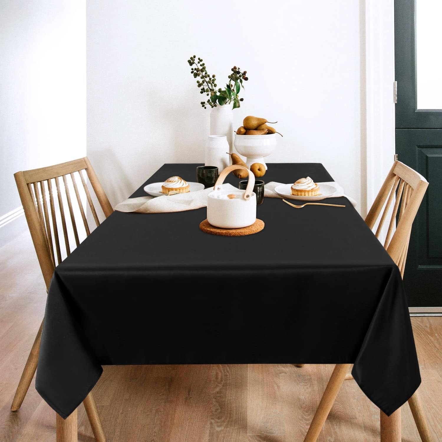 2 Pack Black Tablecloth 60 X 102 Inch, Rectangle 6 Feet Table Cloth - Stain and Wrinkle Resistant Washable Polyester Table Cover for Dining Tables, Buffet Parties and Camping