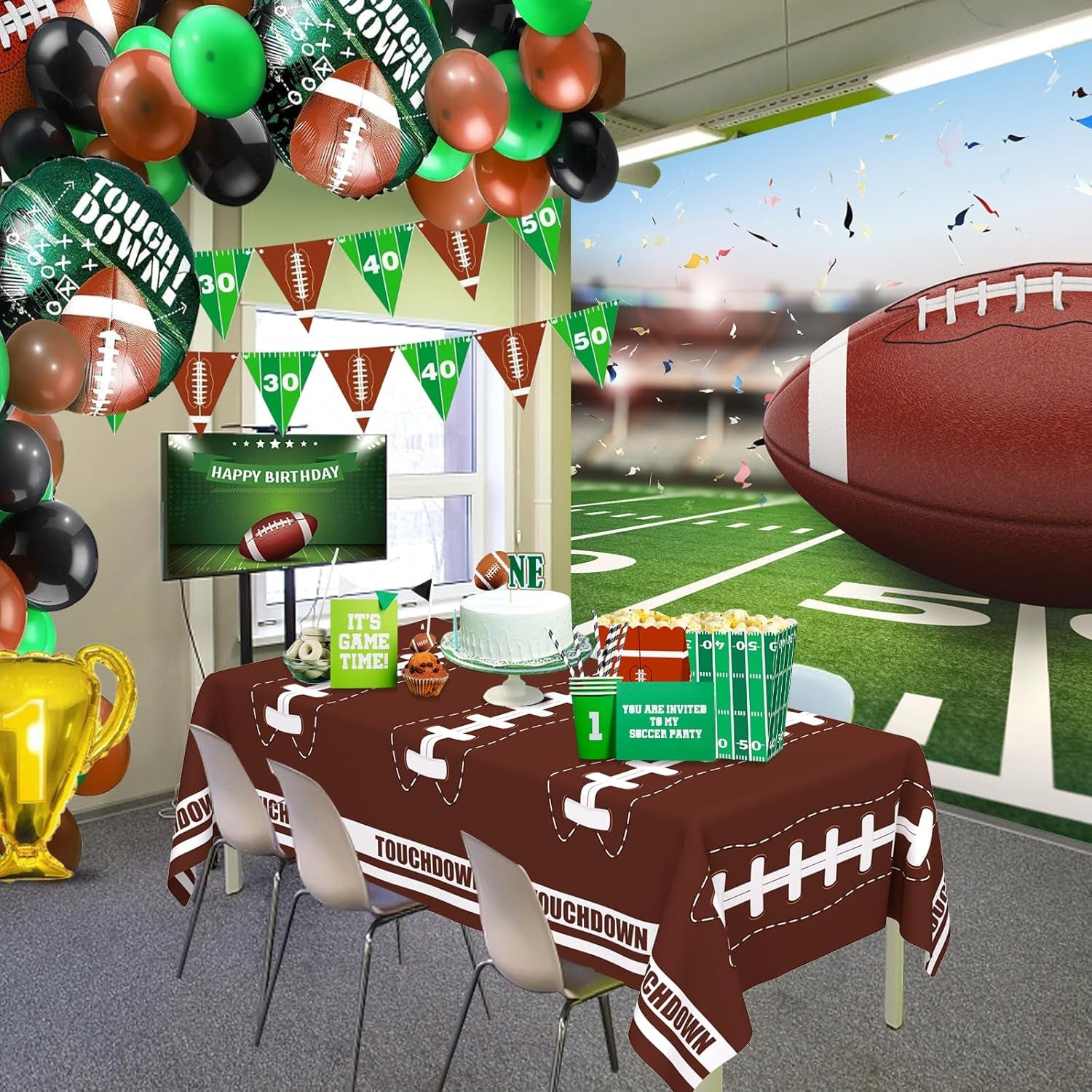 2 Pack Football Tablecloth - Disposable Plastic Table Cover for Football Themed Party Games Decoration - 54 X 108 Inch