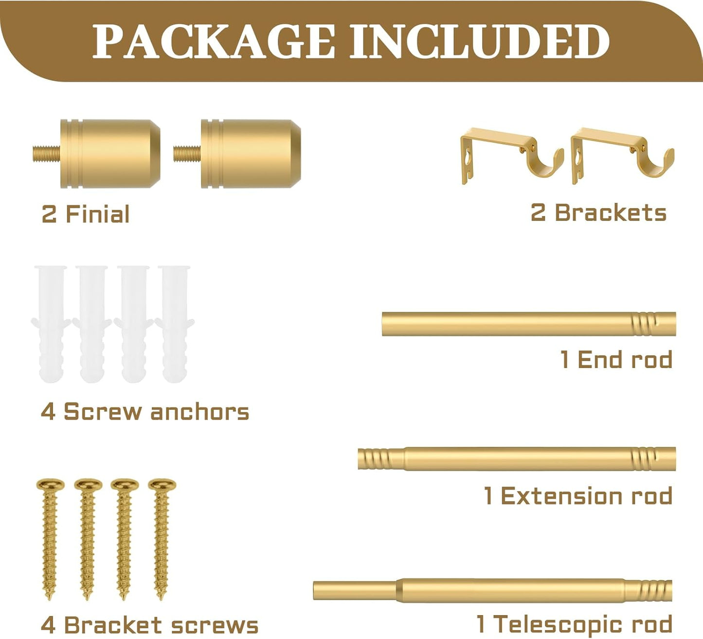 Curtain Rods for Windows 28 to 48-60 Inches, 5/8 Inch Gold Adjustable Small Curtain Rod Set with Brackets for Bedroom Living Room