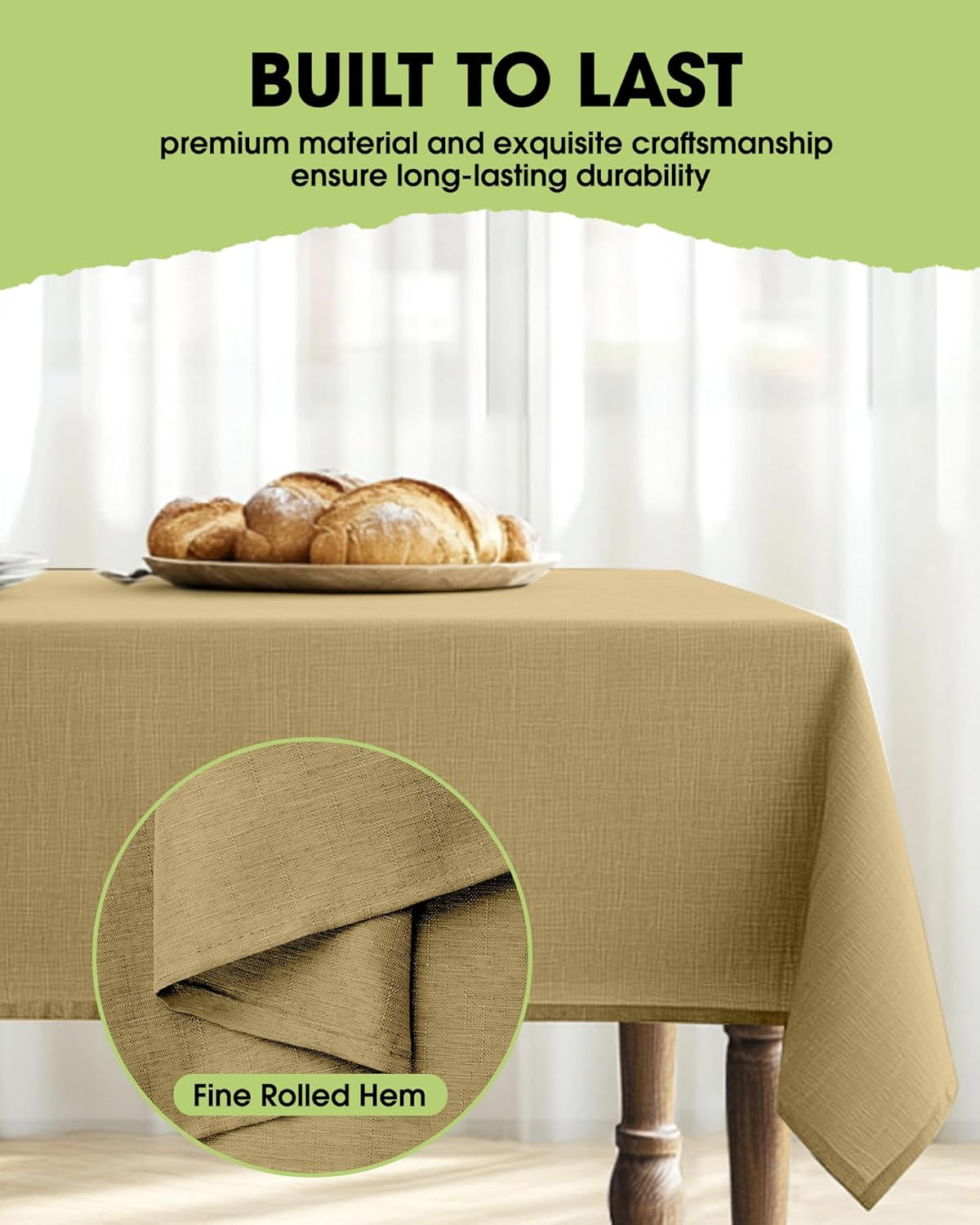 Rectangle Linen Tablecloth Waterproof & Stain Resistant, Wrinkle-Free Table Cloth Adds Elegance and Protection, Ideal for Dining, Party, Wedding and Outdoor, 52 X 70 Inch, Coffee