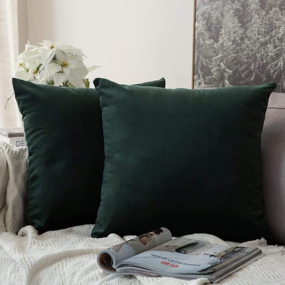 Set of 2 Velvet Soft Solid Decorative Square Throw Pillow Covers - 18x18 Inch (45x45 cm) for Sofa, Bedroom, Couch, and Car - Ideal for Christmas and Spring Decor