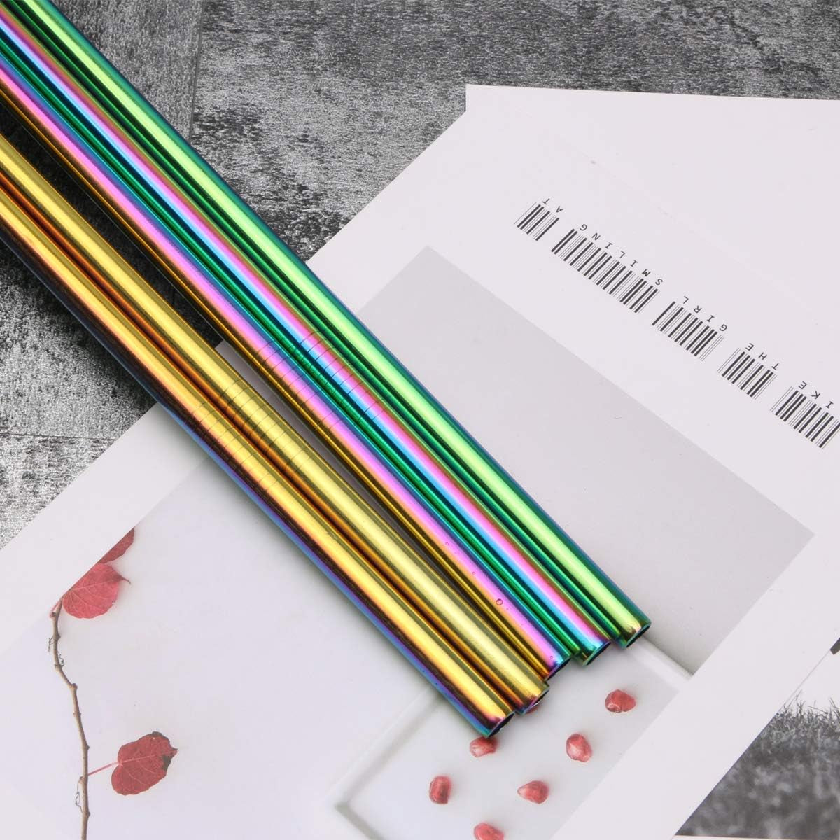 Premium Reusable Titanium-Plated Stainless Steel Colorful Drinking Straws - Straight and Bent Metal Straws with Cleaning Brushes for Milkshakes, Frozen Drinks, Smoothies, and Bubble Tea, Set of 18