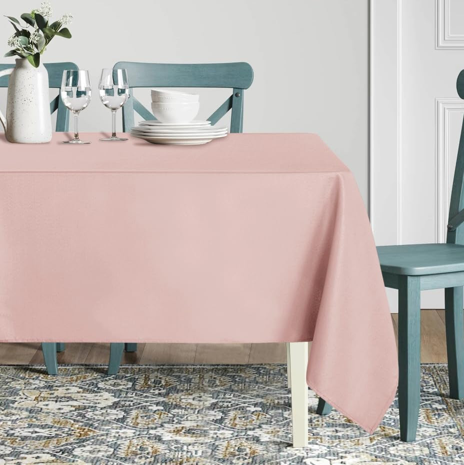 Rectangle Tablecloth - 60 X 84 Inch - Stain and Wrinkle Resistant Washable Polyester Table Cloth, Decorative Fabric Table Cover for Dining Tables, Buffet Parties and Camping, Blush