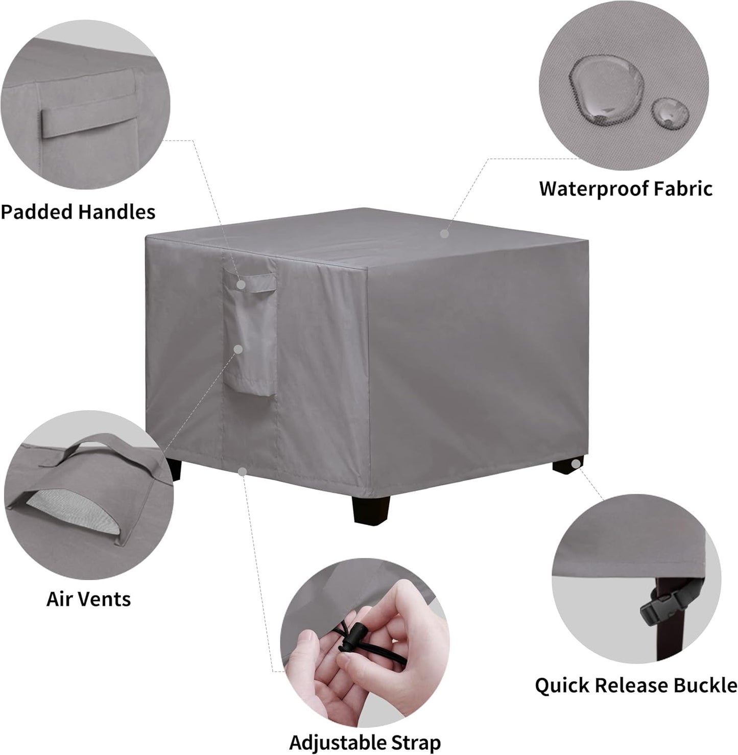 Square Patio Ottoman Cover, Waterproof Outdoor Ottoman Cover, Fade Resistant Patio Side Table Cover, Durable Outdoor Furniture Covers with Sealed Seam (25"X25"X17", Grey)