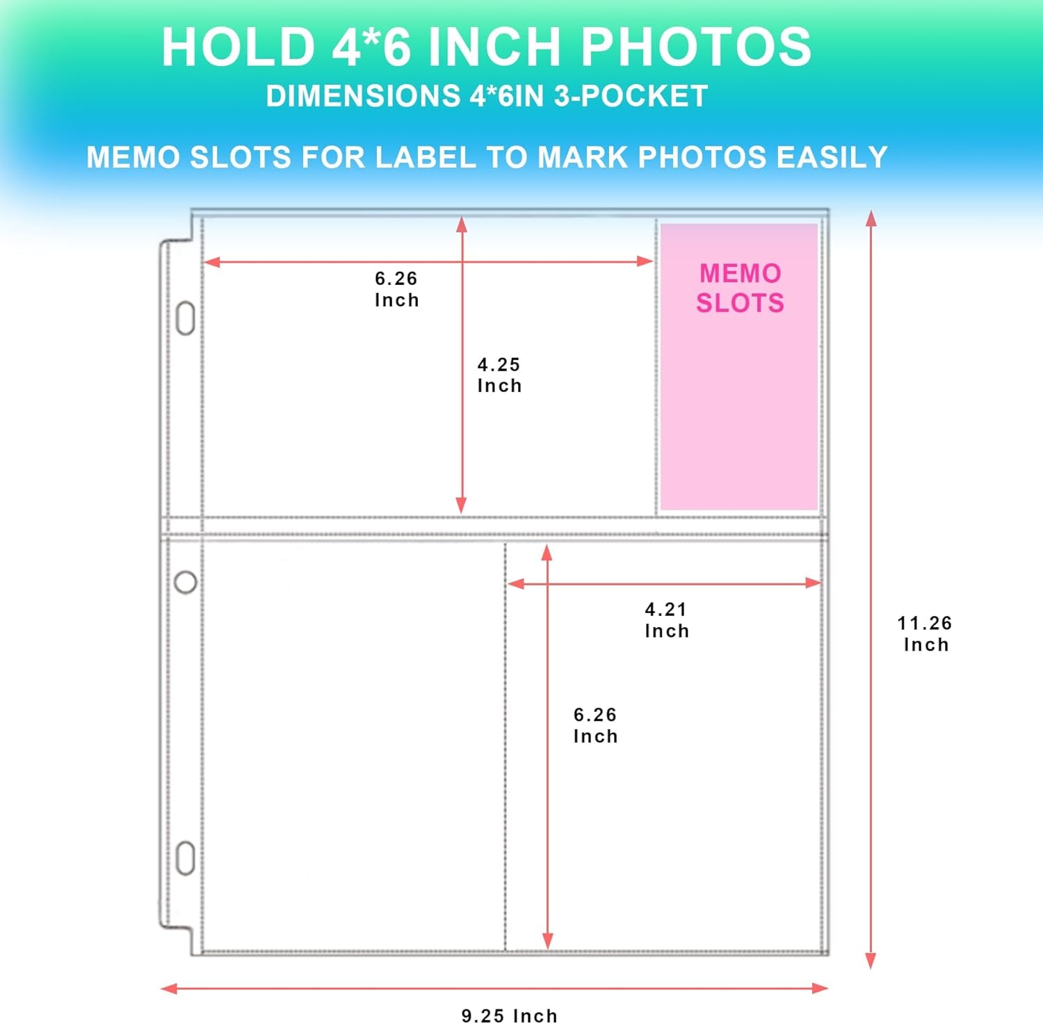 50 Pack 4 X 6 Photo Sleeves for 3 Ring Binder(300 Pictures), Heavy-Duty Archival Photo Page Protectors, Clear Picture Album Refill Pages Holds, Acid-Free