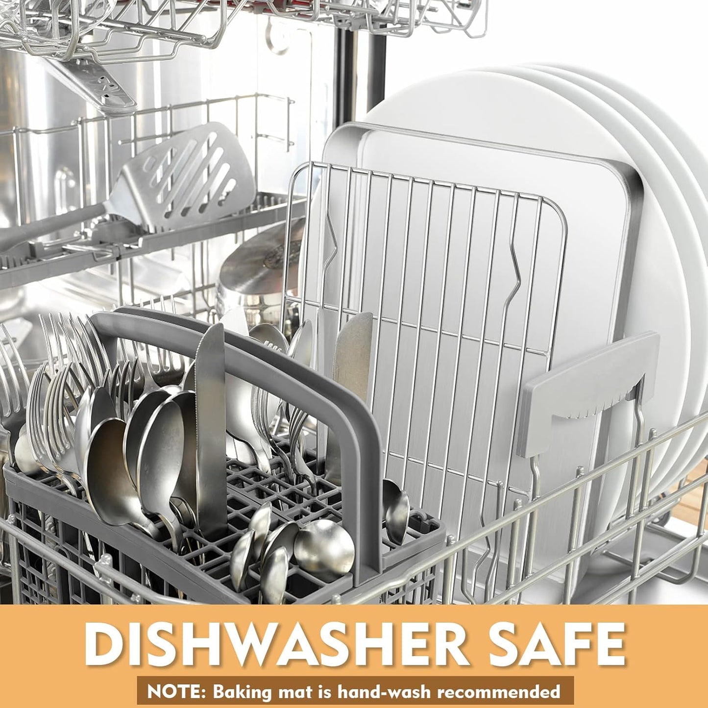 9 Inch Baking Oven Sheet Pan with Rack & Mat for Cookie, Stainless Steel Oven Sheet Tray Cooling Rack and Silicone Mat for Baking & Roasting, Dishwasher Safe & Healthy, 3Pcs