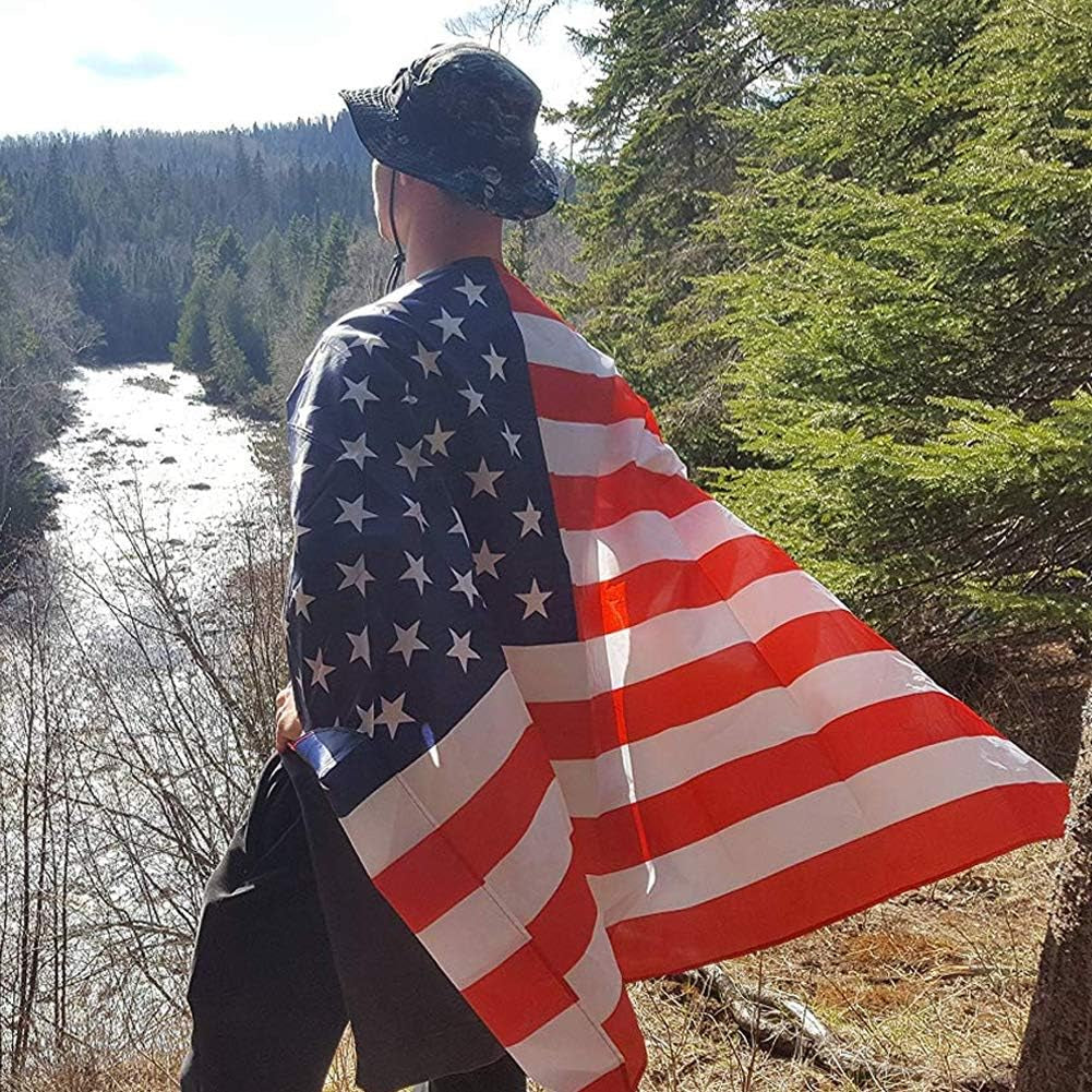 American Flag Cape, Wearable USA Flag Costume Outfit with Sleeves Classic Flag, 2 Differents Wearing Methods