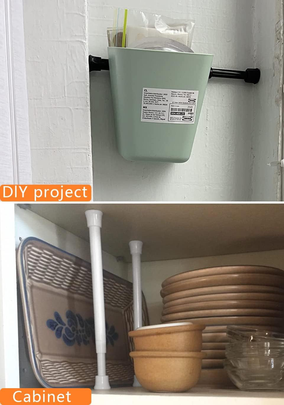 2 Pack Small Spring Tension Curtain Rod 7.5 to 11.5 Inch, Thin Tension Rod No Drill for Window Cupboard Closet, White