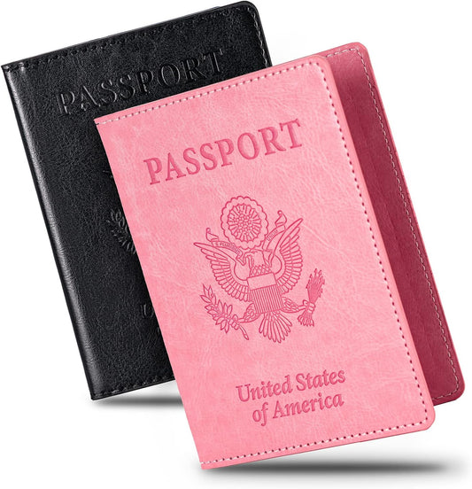 Set of 2 Ultra-Slim PU Leather Passport Holders for Men and Women