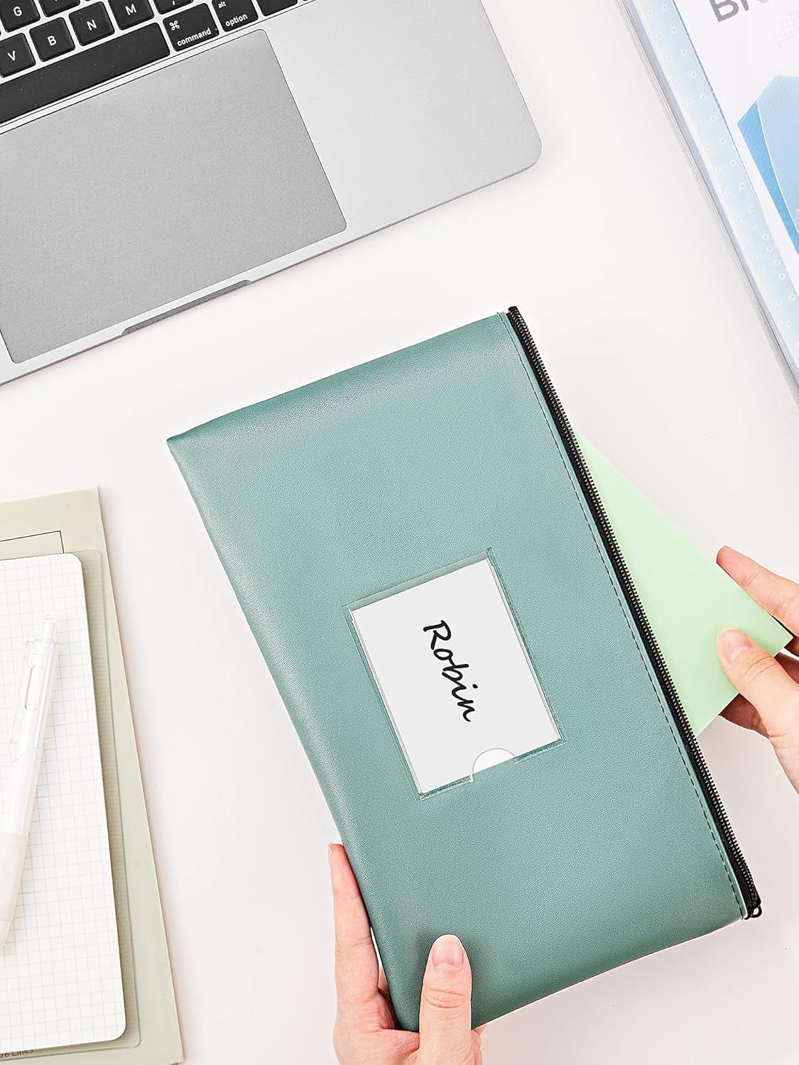 2-Pack Bank Deposit Money Bags with Zipper, PU Leather Bags Cash Wallet Pouches with Label, for Coins, Cosmetics, Invoice, Bills, Tools, 11.5 X 6.2 Inches, Aqua Blue & Black