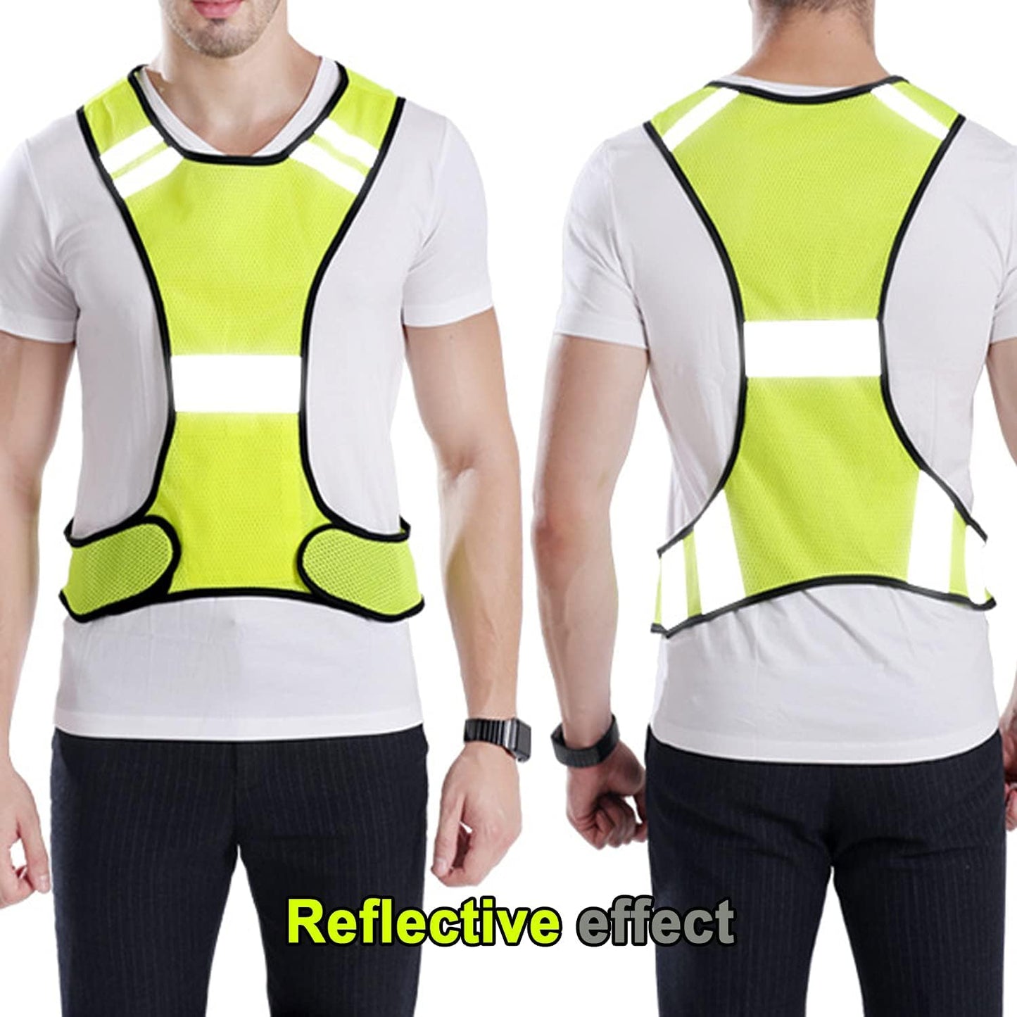 Reflective Night Running Vest with Adjustable Strap & Breathable Holes, Ultrathin Lightweight Safety Vest with 360° High Visibility for Running, Jogging, Cycling, Hiking, Walking, Yellow