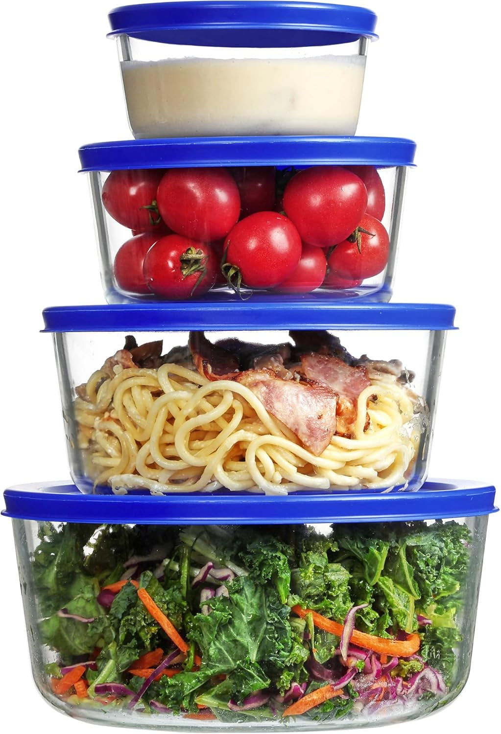 4 Pack Glass Bowls with Lids (1, 2, 4, 7 Cup), Food Storage Containers, Meal Prep and Leftovers Keeper, Lunch Container, Microwave, Dishwasher & Freezer Safe