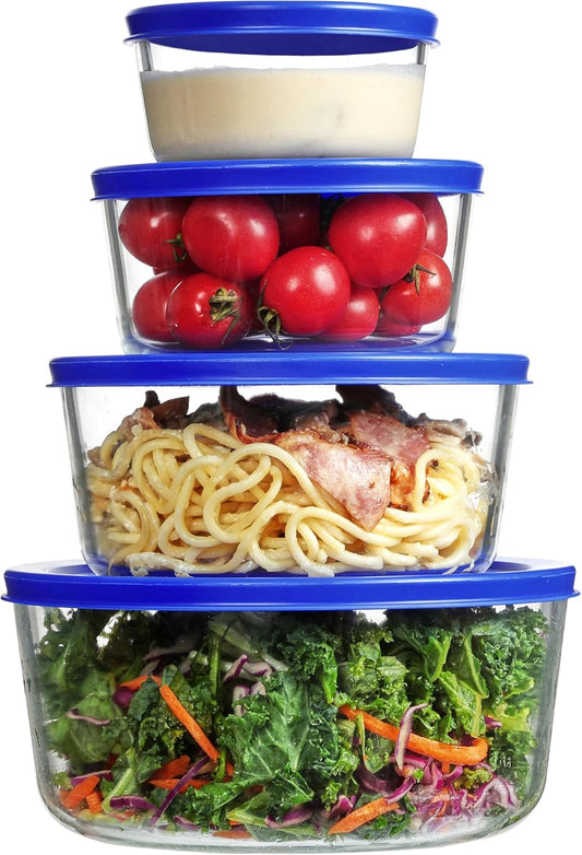 4 Pack Glass Bowls with Lids (1, 2, 4, 7 Cup), Food Storage Containers, Meal Prep and Leftovers Keeper, Lunch Container, Microwave, Dishwasher & Freezer Safe