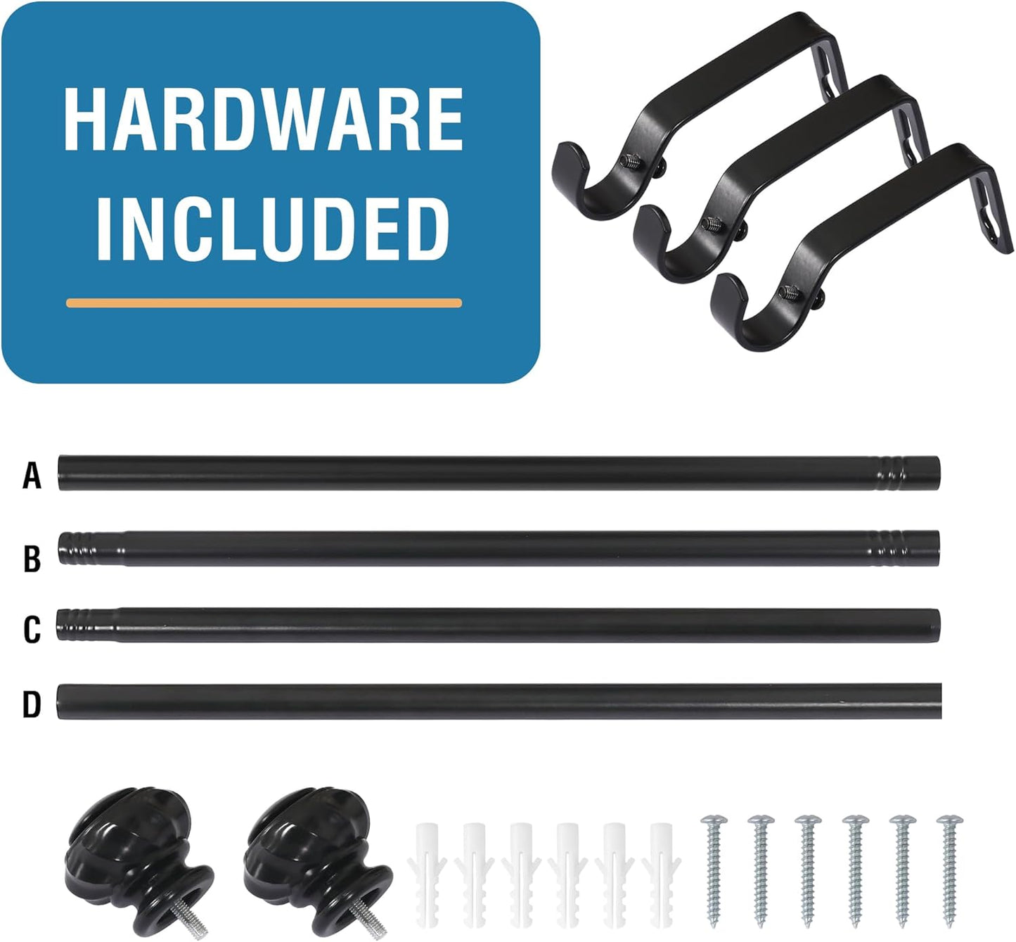 Curtain Rods for Windows 16.2 to 59.4 Inch, 3/4 Inch Black Curtain Rod, Adjustable Heavy Duty Drapery Rod, Modern Curtains Rods for Bedroom with Easy Install Design, Matte Black