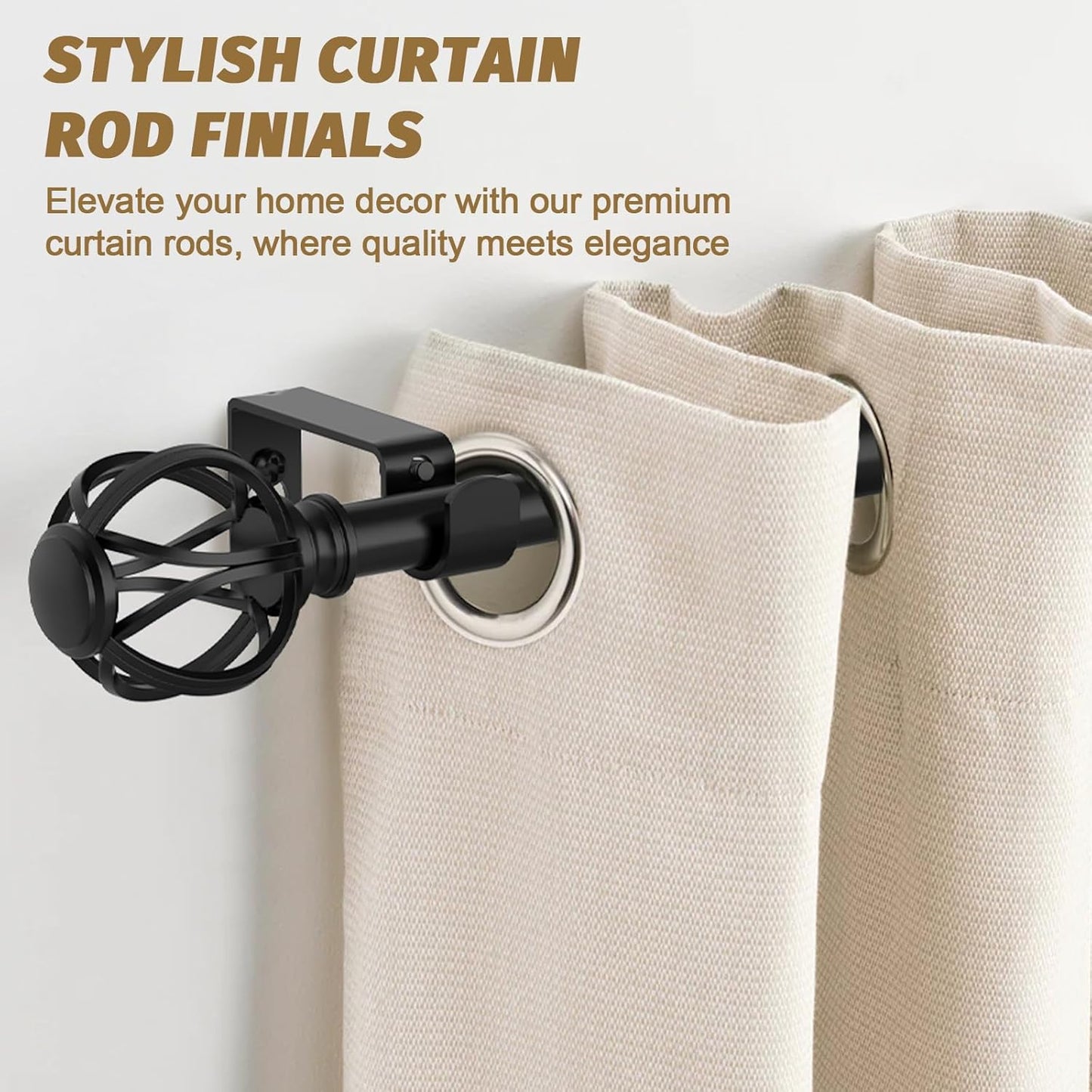 Curtain Rods for Windows 28 to 48 Inches,Black Adjustable 5/8 Inch Curtain Rod for Bedroom, Small Decorative Drapery Rods with Twisted Cage Finals