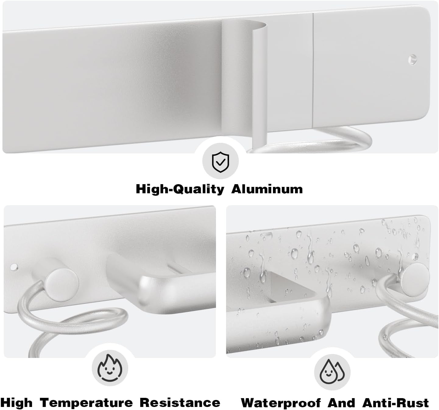 3-in-1 Wall-Mounted Hair Tool Organizer for Blow Dryer, Flat Iron, and Curling Iron - Silver Finish