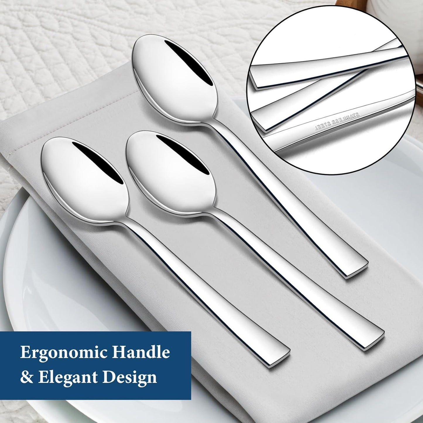Teaspoon Set (12 Pieces), 6.7" Stainless Steel Mini Tea Spoons, Premium Stirring Silverware, Kitchen Dessert Coffee Spoon Set, Mirror Finish & Dishwasher Safe