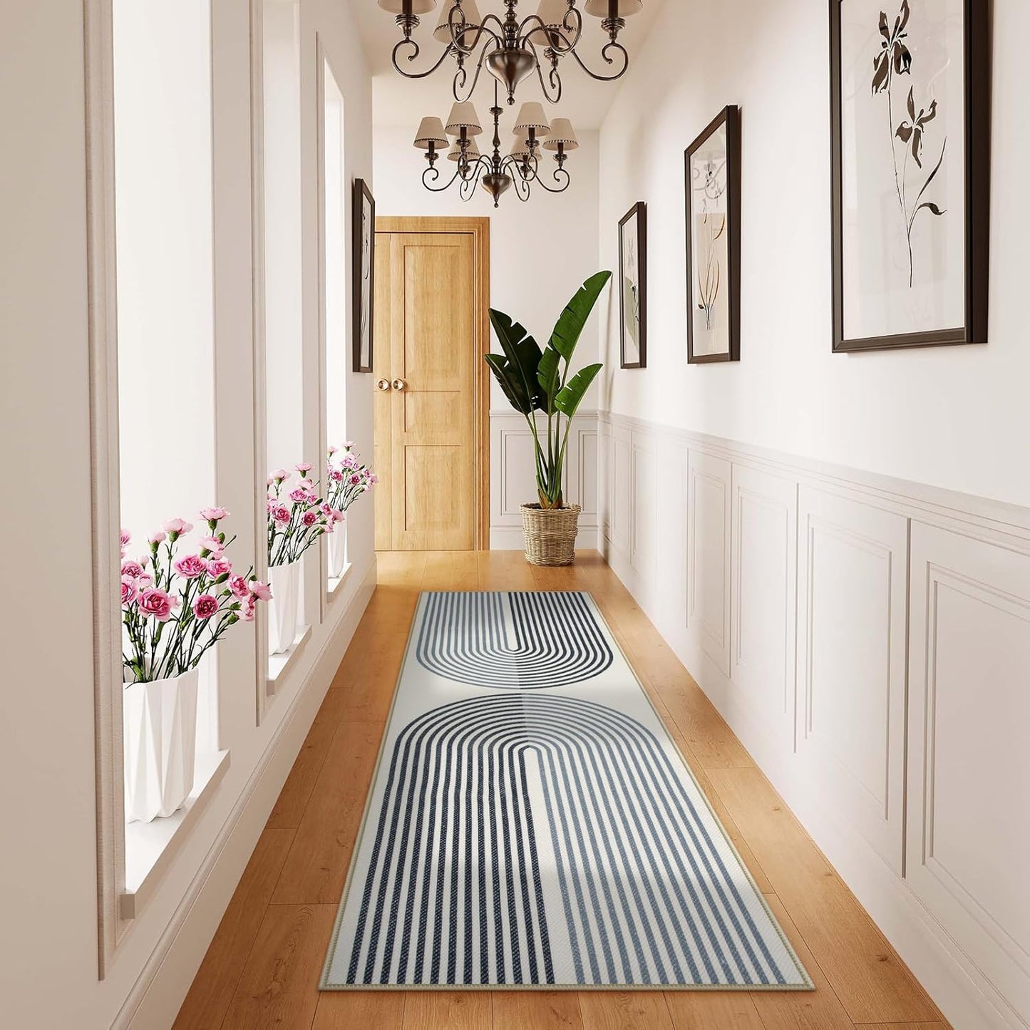 Rainbow Kitchen Runner Rug, 2X6 Boho Bathroom Laundry Room Rug, Modern Washable Non Slip Non Shedding Stain Resistant Black Carpet Runners for Hallway 6Ft Entryway Bath