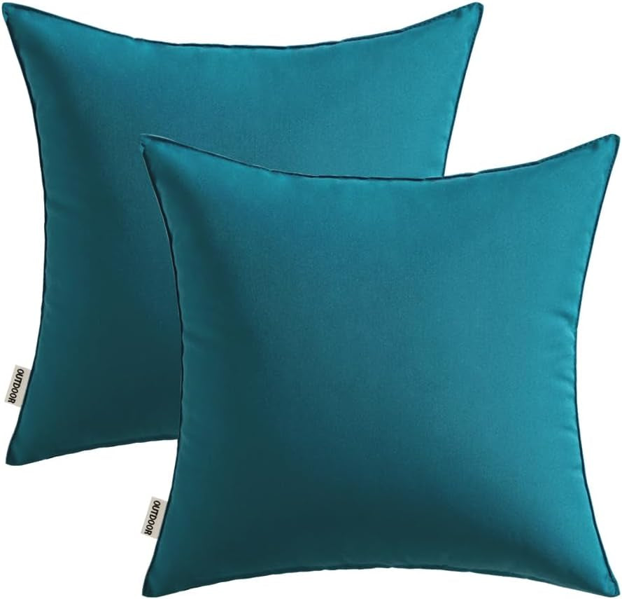 Pack of 2 Decorative Outdoor Waterproof Pillow Covers Square Garden Cushion Sham Throw Pillowcase Shell for Spring Patio Tent Couch 16X16 Inch Deep Blue