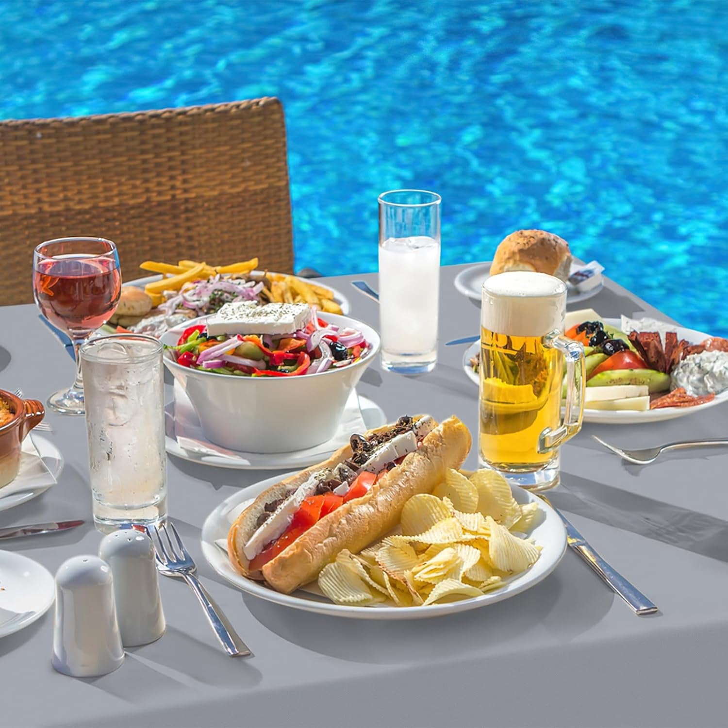 Rectangle Vinyl Tablecloth, Waterproof Spillproof Plastic Flannel Backed Table Cloth, Wipe Clean Table Cover for Dining, Buffet Parties and Camping (Grey, 54" X 78")