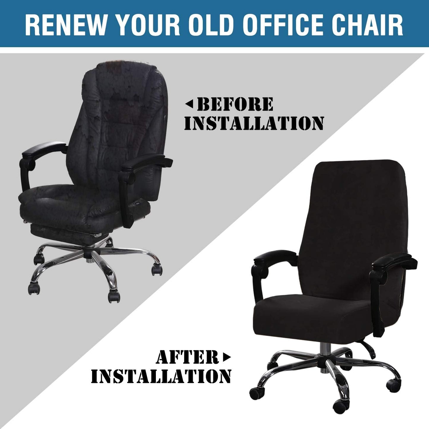 Velvet Home Office Chair Covers Stretchable Computer Desk Chair Covers Mid - High Back Universal Executive Boss Gaming Seat Cover Removable Machine Washable, Black