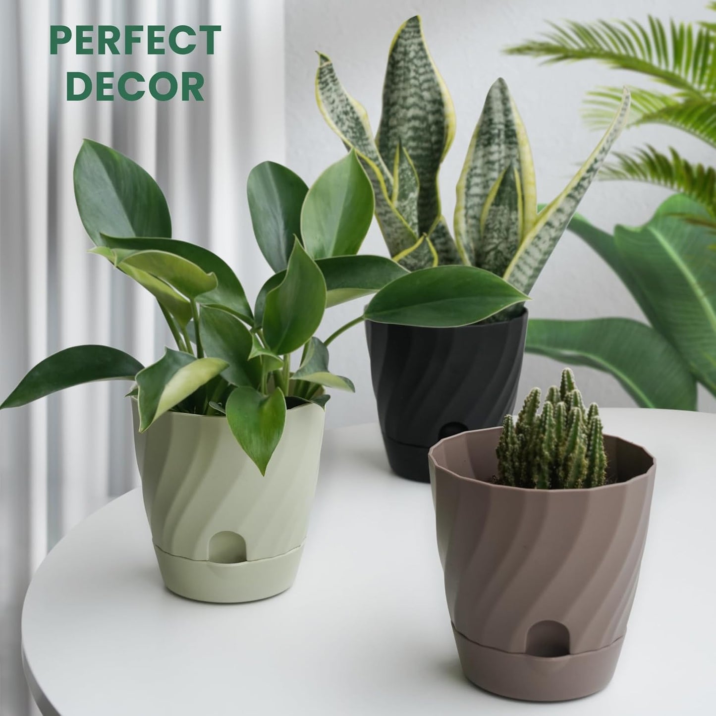 Plant Pots with Drainage, Self Watering Pots for Indoor Plants, Home Decor Flower Planters, 4 Pack 6 Inch Plastic Planters Succulent Pots, White