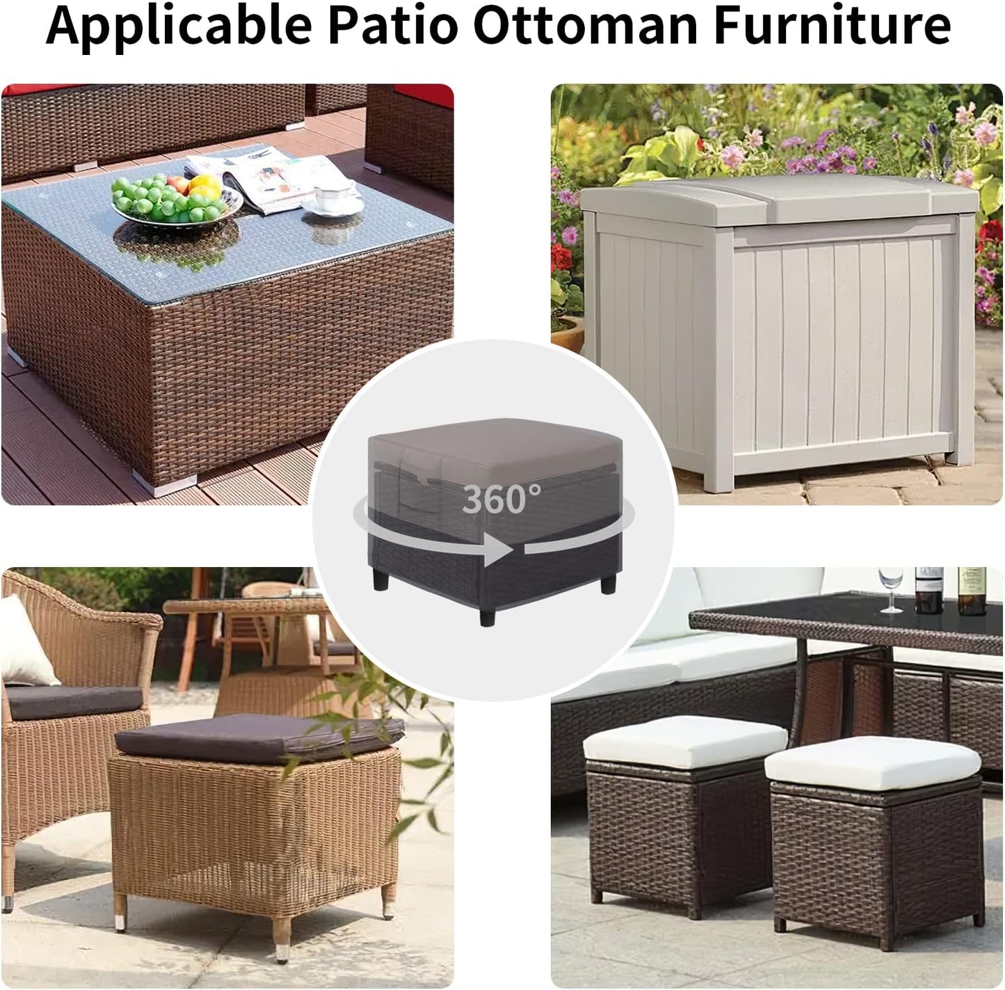 Outdoor Ottoman Cover, Waterproof Patio Ottoman Cover, Heavy Duty Outdoor Furniture Cover with Padded Handles (1 Pack-25"X25"X17", Gray/Dark Gray)