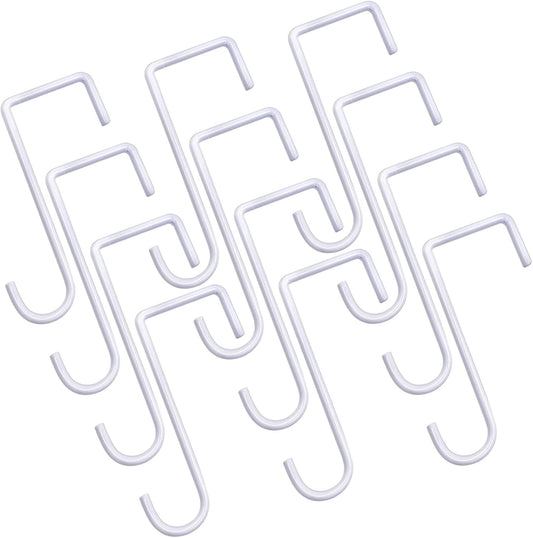 12-Pack Vinyl Fence Hangers - 2 x 6 Inch Patio Light Hooks, White Powder Coated Steel for Hanging Plants, Planters, Bird Feeders, and Lights